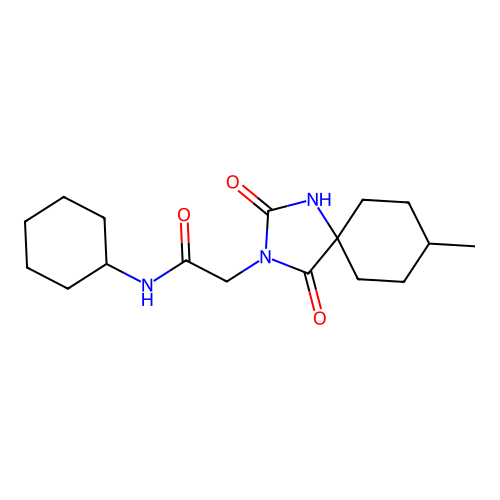 N-cyclohexyl-2-(8-methyl-2,4-dioxo-1,3-diazaspiro[4.5]dec-3-yl)acetamide structure
