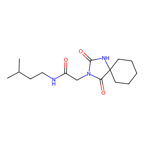 2-(2,4-dioxo-1,3-diazaspiro[4.5]dec-3-yl)-N-(3-methylbutyl)acetamide structure