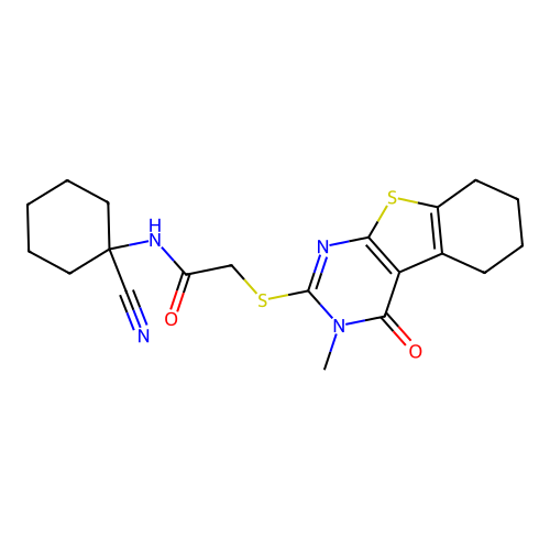 N-(1-cyanocyclohexyl)-2-({4-methyl-3-oxo-8-thia-4,6-diazatricyclo[7.4.0.0,2,7]trideca-1(9),2(7),5-trien-5-yl}sulfanyl)acetamide structure