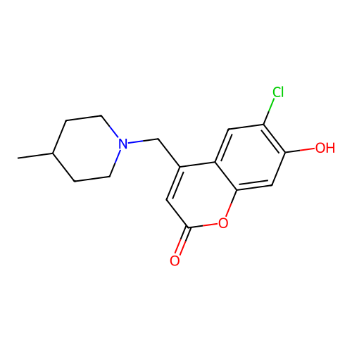 6-chloro-7-hydroxy-4-((4-methylpiperidin-1-yl)methyl)-2H-chromen-2-one structure