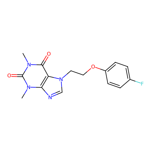 7-[2-(4-Fluorophenoxy)ethyl]-1,3-dimethylpurine-2,6-dione structure