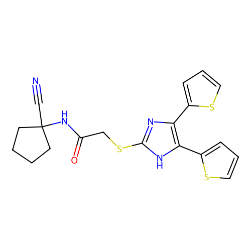 N-(1-cyanocyclopentyl)-2-[(4,5-dithiophen-2-yl-1H-imidazol-2-yl)sulfanyl]acetamide structure