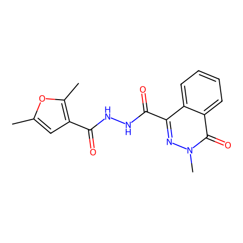 N'-(2,5-dimethylfuran-3-carbonyl)-3-methyl-4-oxophthalazine-1-carbohydrazide structure