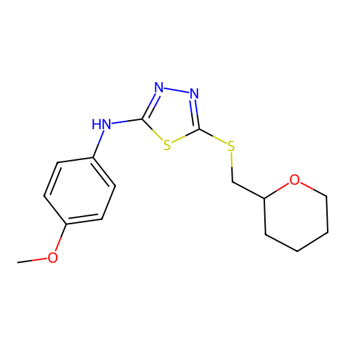 N-(4-methoxyphenyl)-5-(oxan-2-ylmethylsulfanyl)-1,3,4-thiadiazol-2-amine structure