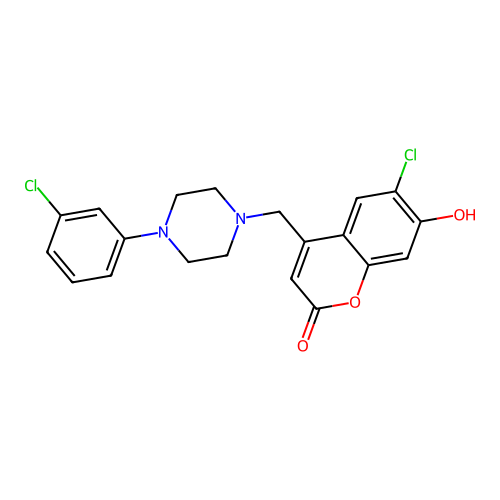 6-Chloro-4-{[4-(3-chlorophenyl)piperazinyl]methyl}-7-hydroxychromen-2-one structure