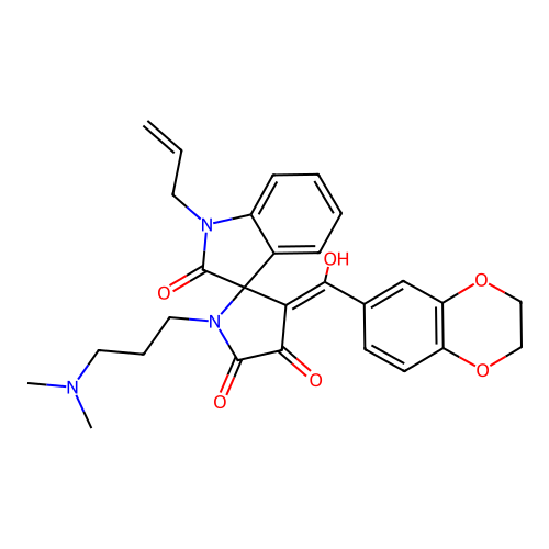 (4'E)-4'-[2,3-dihydro-1,4-benzodioxin-6-yl(hydroxy)methylidene]-1'-[3-(dimethylamino)propyl]-1-prop-2-enylspiro[indole-3,5'-pyrrolidine]-2,2',3'-trione structure