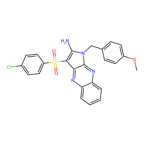 3-((4-chlorophenyl)sulfonyl)-1-(4-methoxybenzyl)-1H-pyrrolo[2,3-b]quinoxalin-2-amine structure