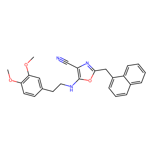 5-[2-(3,4-dimethoxyphenyl)ethylamino]-2-(1-naphthalenylmethyl)-4-oxazolecarbonitrile structure