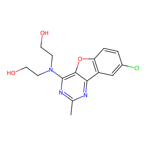 2,2'-((8-Chloro-2-methylbenzofuro[3,2-d]pyrimidin-4-yl)azanediyl)diethanol structure