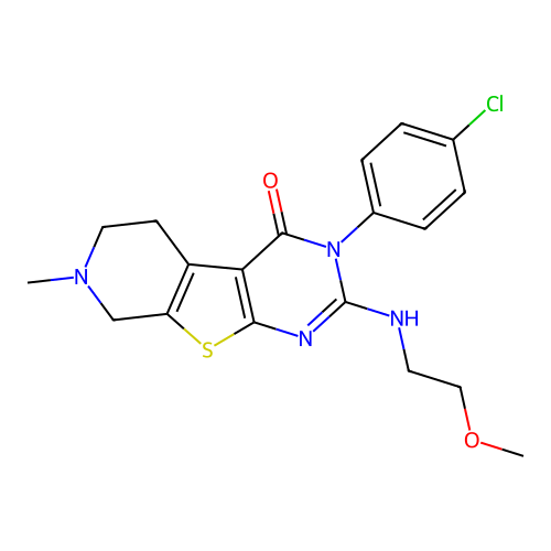 3-(4-chlorophenyl)-2-((2-methoxyethyl)amino)-7-methyl-5,6,7,8-tetrahydropyrido[4',3':4,5]thieno[2,3-d]pyrimidin-4(3H)-one structure