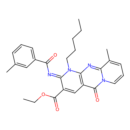 (Z)-ethyl 10-methyl-2-((3-methylbenzoyl)imino)-5-oxo-1-pentyl-2,5-dihydro-1H-dipyrido[1,2-a:2',3'-d]pyrimidine-3-carboxylate structure
