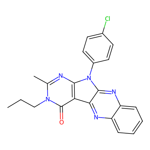11-(4-chlorophenyl)-2-methyl-3-propyl-3,11-dihydro-4H-pyrimido[5',4':4,5]pyrrolo[2,3-b]quinoxalin-4-one structure