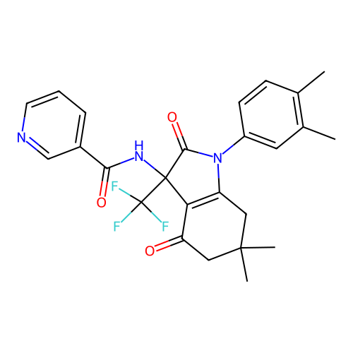 N-[1-(3,4-dimethylphenyl)-6,6-dimethyl-2,4-dioxo-3-(trifluoromethyl)-2,3,4,5,6,7-hexahydro-1H-indol-3-yl]pyridine-3-carboxamide structure