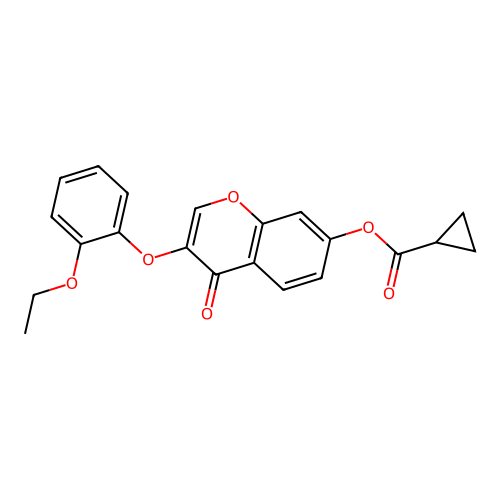 3-(2-ethoxyphenoxy)-4-oxo-4H-chromen-7-yl cyclopropanecarboxylate structure