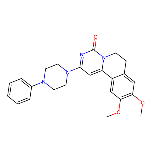 9,10-dimethoxy-2-(4-phenylpiperazin-1-yl)-6,7-dihydro-4H-pyrimido[6,1-a]isoquinolin-4-one structure