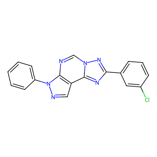 2-(3-chlorophenyl)-7-phenyl-7H-pyrazolo[4,3-e][1,2,4]triazolo[1,5-c]pyrimidine structure