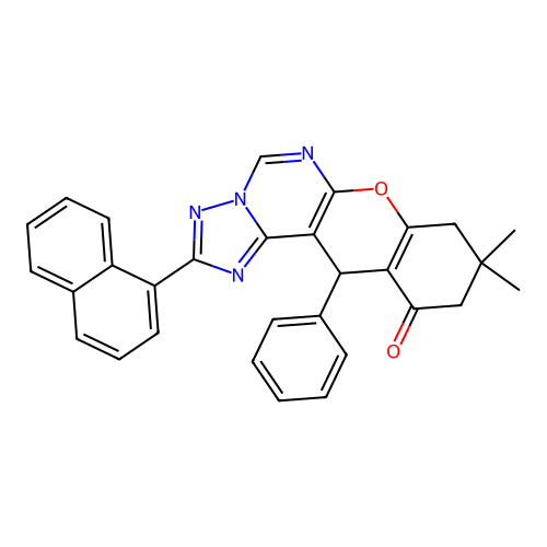 9,9-dimethyl-2-(naphthalen-1-yl)-12-phenyl-8,9,10,12-tetrahydro-11H-chromeno[3,2-e][1,2,4]triazolo[1,5-c]pyrimidin-11-one structure
