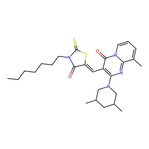 (Z)-5-((2-(3,5-dimethylpiperidin-1-yl)-9-methyl-4-oxo-4H-pyrido[1,2-a]pyrimidin-3-yl)methylene)-3-heptyl-2-thioxothiazolidin-4-one structure