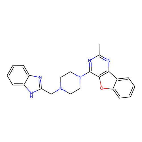 4-(4-((1H-benzo[d]imidazol-2-yl)methyl)piperazin-1-yl)-2-methylbenzofuro[3,2-d]pyrimidine structure