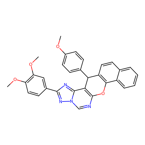 2-(3,4-dimethoxyphenyl)-14-(4-methoxyphenyl)-14H-benzo[7,8]chromeno[3,2-e][1,2,4]triazolo[1,5-c]pyrimidine structure