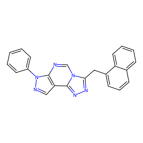 3-(naphthalen-1-ylmethyl)-7-phenyl-7H-pyrazolo[4,3-e][1,2,4]triazolo[4,3-c]pyrimidine structure
