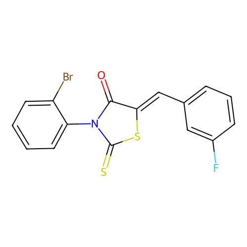 3-(2-Bromophenyl)-5-[(3-fluorophenyl)methylene]-2-thioxo-1,3-thiazolidin-4-one structure