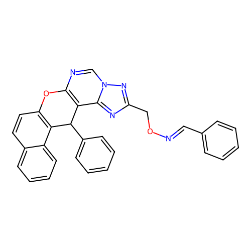 (E)-1-phenyl-N-[(14-phenyl-14H-benzo[5,6]chromeno[3,2-e][1,2,4]triazolo[1,5-c]pyrimidin-2-yl)methoxy]methanimine structure