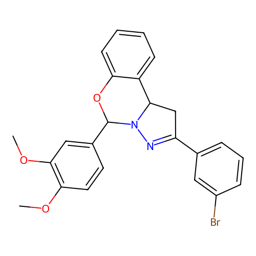 2-(3-bromophenyl)-5-(3,4-dimethoxyphenyl)-1,10b-dihydropyrazolo[1,5-c][1,3]benzoxazine structure
