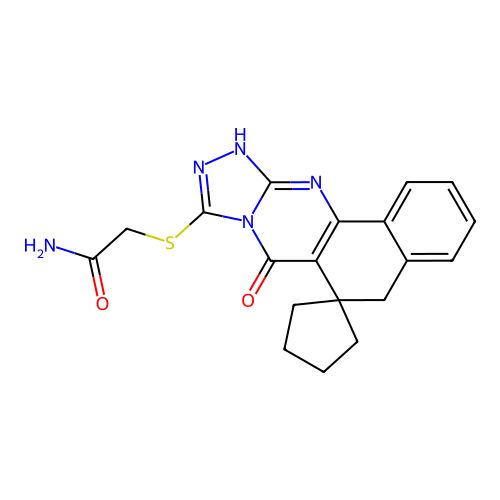 2-((7-oxo-7,12-dihydro-5H-spiro[benzo[h][1,2,4]triazolo[3,4-b]quinazoline-6,1'-cyclopentan]-9-yl)thio)acetamide structure