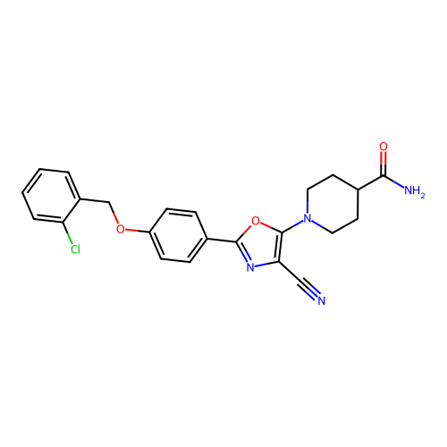 1-[2-[4-[(2-chlorophenyl)methoxy]phenyl]-4-cyano-1,3-oxazol-5-yl]piperidine-4-carboxamide structure