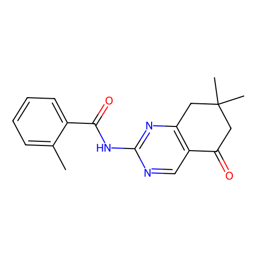 N-(7,7-dimethyl-5-oxo-5,6,7,8-tetrahydroquinazolin-2-yl)-2-methylbenzamide structure