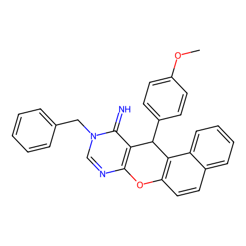 10-benzyl-12-(4-methoxyphenyl)-10,12-dihydro-11H-benzo[5,6]chromeno[2,3-d]pyrimidin-11-imine structure