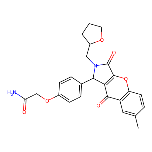 2-{4-[7-methyl-3,9-dioxo-2-(tetrahydrofuran-2-ylmethyl)-1,2,3,9-tetrahydrochromeno[2,3-c]pyrrol-1-yl]phenoxy}acetamide structure