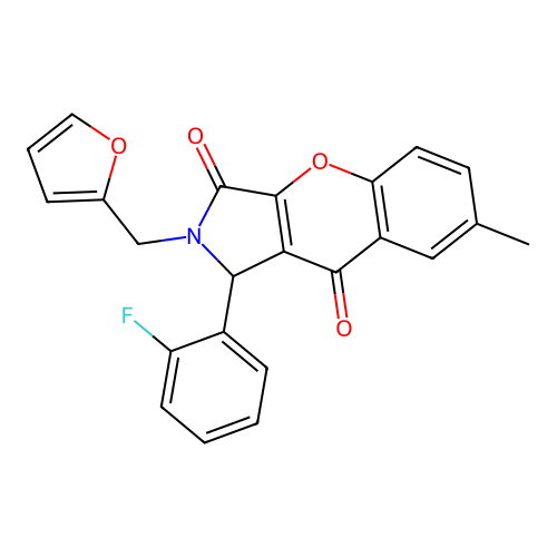 1-(2-fluorophenyl)-2-(2-furylmethyl)-7-methyl-1,2-dihydrochromeno[2,3-c]pyrrole-3,9-dione structure