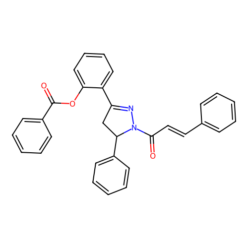 (E)-2-(1-cinnamoyl-5-phenyl-4,5-dihydro-1H-pyrazol-3-yl)phenyl benzoate structure