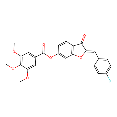 (Z)-2-(4-fluorobenzylidene)-3-oxo-2,3-dihydrobenzofuran-6-yl 3,4,5-trimethoxybenzoate structure