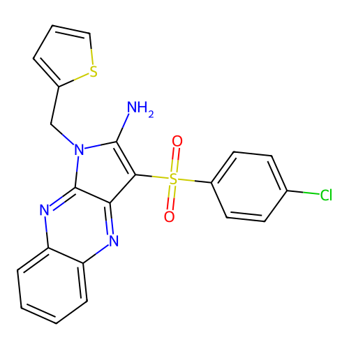 3-((4-chlorophenyl)sulfonyl)-1-(thiophen-2-ylmethyl)-1H-pyrrolo[2,3-b]quinoxalin-2-amine structure