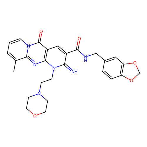 N-(1,3-benzodioxol-5-ylmethyl)-2-imino-10-methyl-1-[2-(morpholin-4-yl)ethyl]-5-oxo-1,5-dihydro-2H-dipyrido[1,2-a:2',3'-d]pyrimidine-3-carboxamide structure