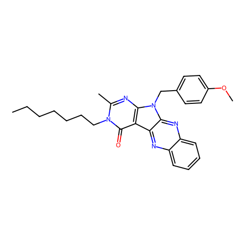 3-heptyl-11-(4-methoxybenzyl)-2-methyl-3,11-dihydro-4H-pyrimido[5',4':4,5]pyrrolo[2,3-b]quinoxalin-4-one structure