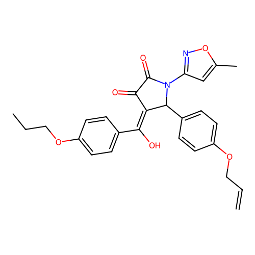 (4E)-4-[hydroxy(4-propoxyphenyl)methylidene]-1-(5-methyl-1,2-oxazol-3-yl)-5-[4-(prop-2-en-1-yloxy)phenyl]pyrrolidine-2,3-dione structure