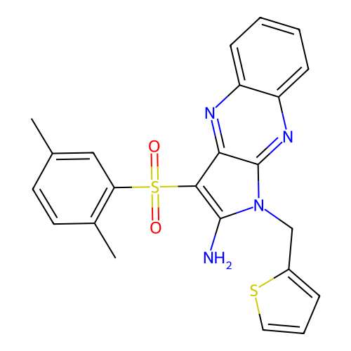 3-(2,5-dimethylphenyl)sulfonyl-1-(thiophen-2-ylmethyl)pyrrolo[3,2-b]quinoxalin-2-amine structure