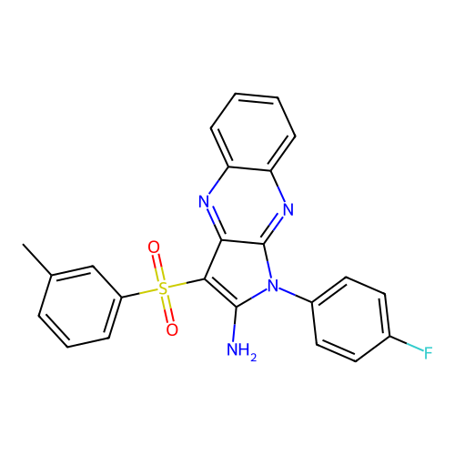 1-(4-Fluorophenyl)-3-(3-methylphenyl)sulfonylpyrrolo[3,2-b]quinoxalin-2-amine structure