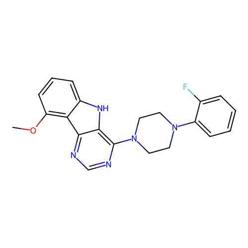 4-[4-(2-fluorophenyl)piperazin-1-yl]-9-methoxy-5H-pyrimido[5,4-b]indole structure