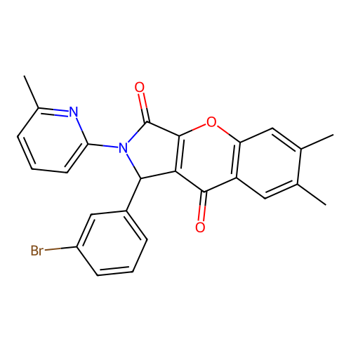 1-(3-bromophenyl)-6,7-dimethyl-2-(6-methylpyridin-2-yl)-1,2-dihydrochromeno[2,3-c]pyrrole-3,9-dione structure