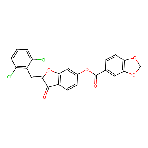 (2Z)-2-(2,6-dichlorobenzylidene)-3-oxo-2,3-dihydro-1-benzofuran-6-yl 1,3-benzodioxole-5-carboxylate structure