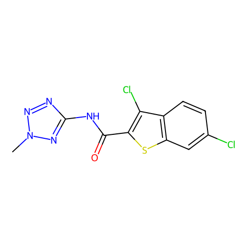 3,6-dichloro-N-(2-methyl-2H-tetrazol-5-yl)-1-benzothiophene-2-carboxamide structure