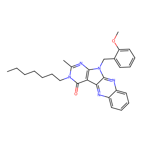 3-heptyl-11-(2-methoxybenzyl)-2-methyl-3,11-dihydro-4H-pyrimido[5',4':4,5]pyrrolo[2,3-b]quinoxalin-4-one structure