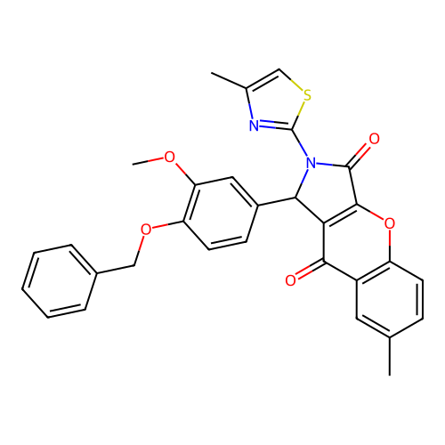 1-(3-methoxy-4-phenylmethoxyphenyl)-7-methyl-2-(4-methyl-1,3-thiazol-2-yl)-1H-chromeno[2,3-c]pyrrole-3,9-dione structure
