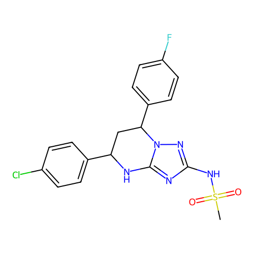 N-(5-(4-chlorophenyl)-7-(4-fluorophenyl)-4,5,6,7-tetrahydro-[1,2,4]triazolo[1,5-a]pyrimidin-2-yl)methanesulfonamide structure