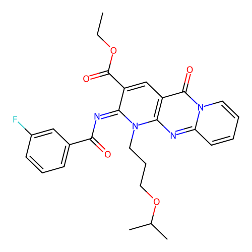 (Z)-ethyl 2-((3-fluorobenzoyl)imino)-1-(3-isopropoxypropyl)-5-oxo-2,5-dihydro-1H-dipyrido[1,2-a:2',3'-d]pyrimidine-3-carboxylate structure